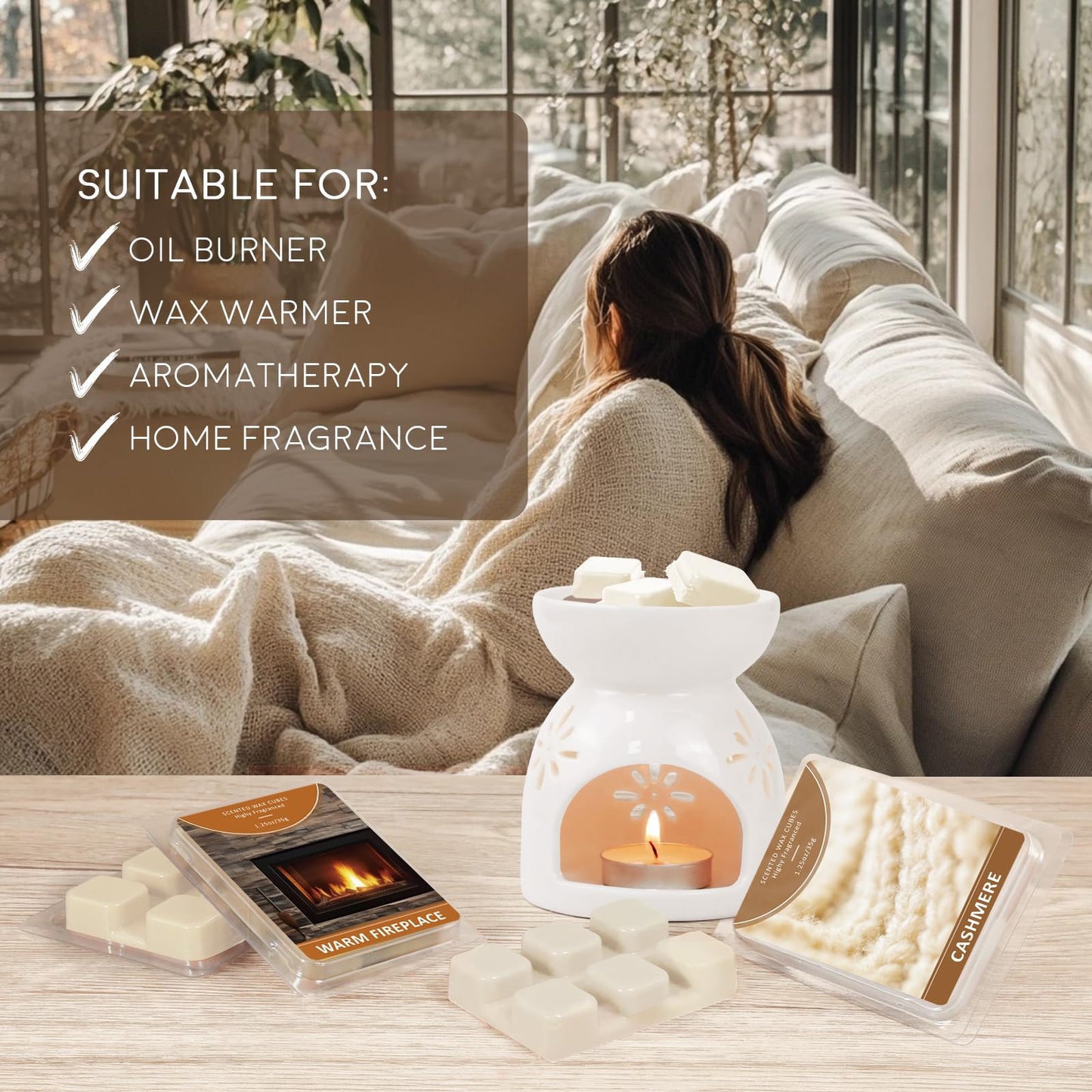 SCENTORINI Wax Melts, Wax Cubes Strong Scent, Summer Scents, 4 Cashmere & 4 Vanilla Cake Scented Wax Melts for Warmer, Home Fragrances