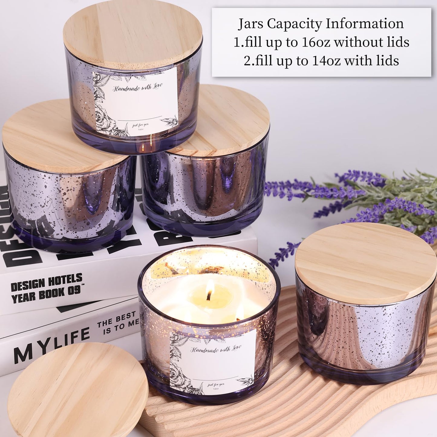 simeitol 16 OZ Purple Candle Jars for Making Candles 6 Pcs, Glass Candle Jar with Lids - Empty Candle Jars Bulk with Sticky Warning Labels - for Home Decor, Wedding, Christmas Decorations