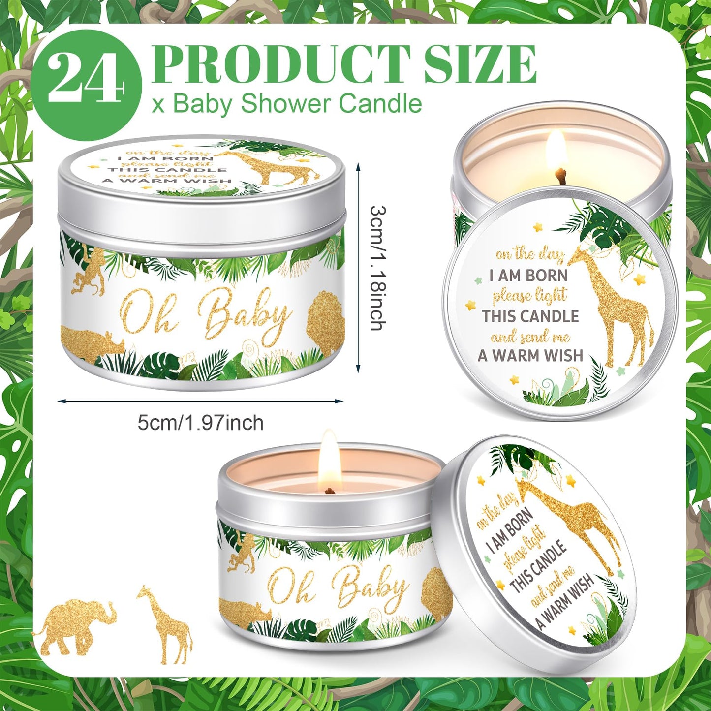 MTLEE 24 Pcs Jungle Animal Baby Shower Party Favors Candles Lavender Scented Baby Shower Favors for Guests Rustic Tealights Candles Gender Reveal Return Gifts (1.2 oz, Khaki)