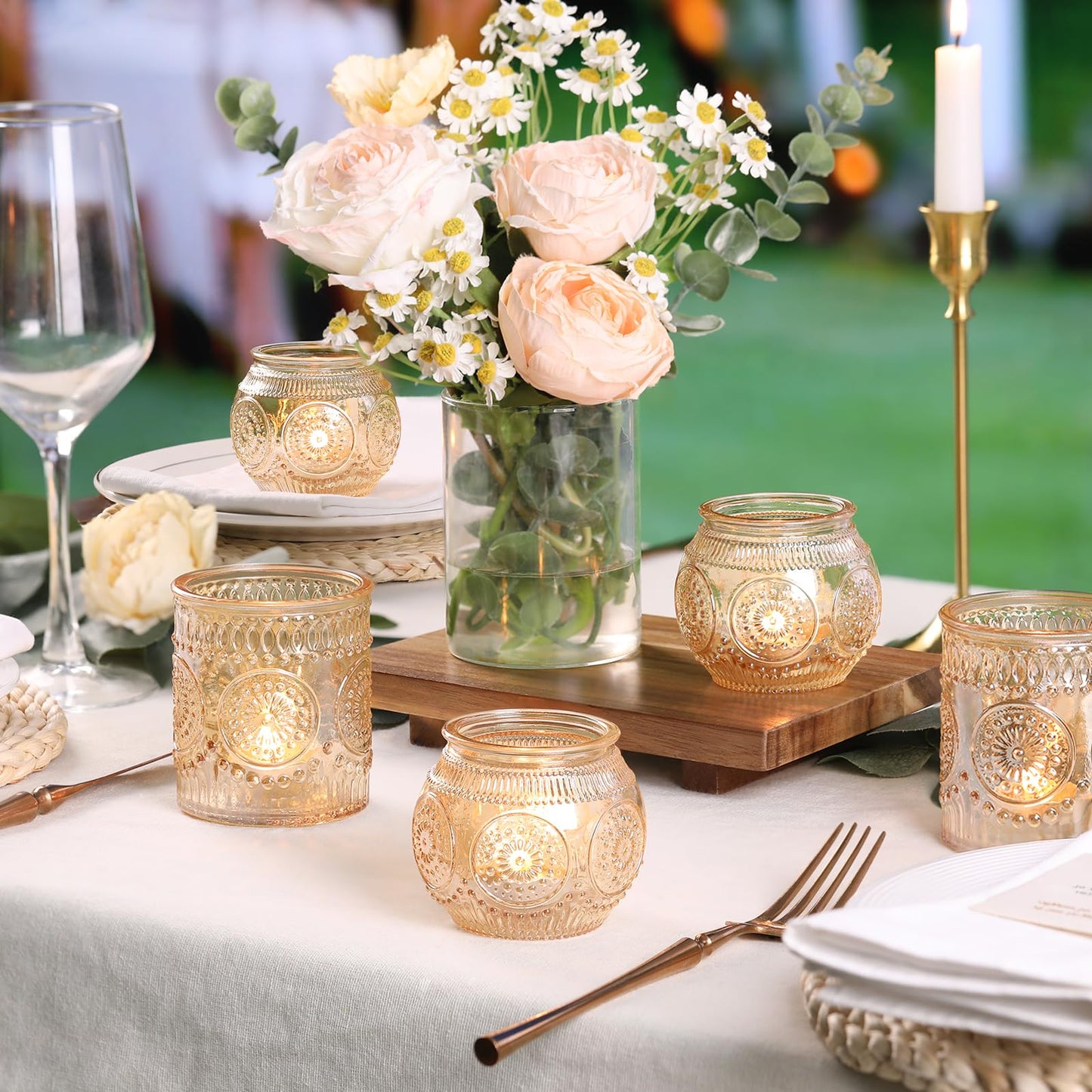 DARJEN Gold Votive Candle Holder Set of 20, Upgraded Size Tea Light Candle Holder Glass for Wedding Table Centerpieces, Elegant Bulk Votive Holders for Party, Proposals and Wedding Shower