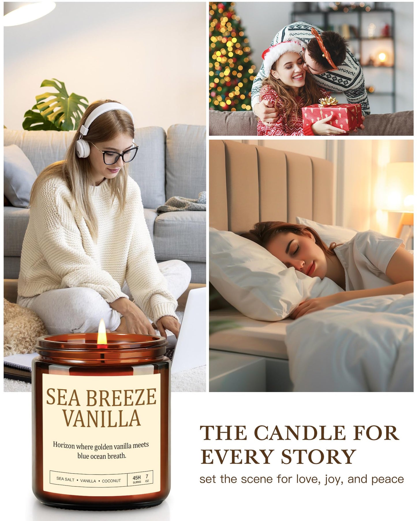 4 Pack Scented Candles for Home Scented: Soy Candles for Women, Up to 200H Burning Aromatherapy Candle Set, Jar Candle Gift Set for Birthday Valentine's Day, Scents of Sage/Vanilla/Lavender/Eucalyptus
