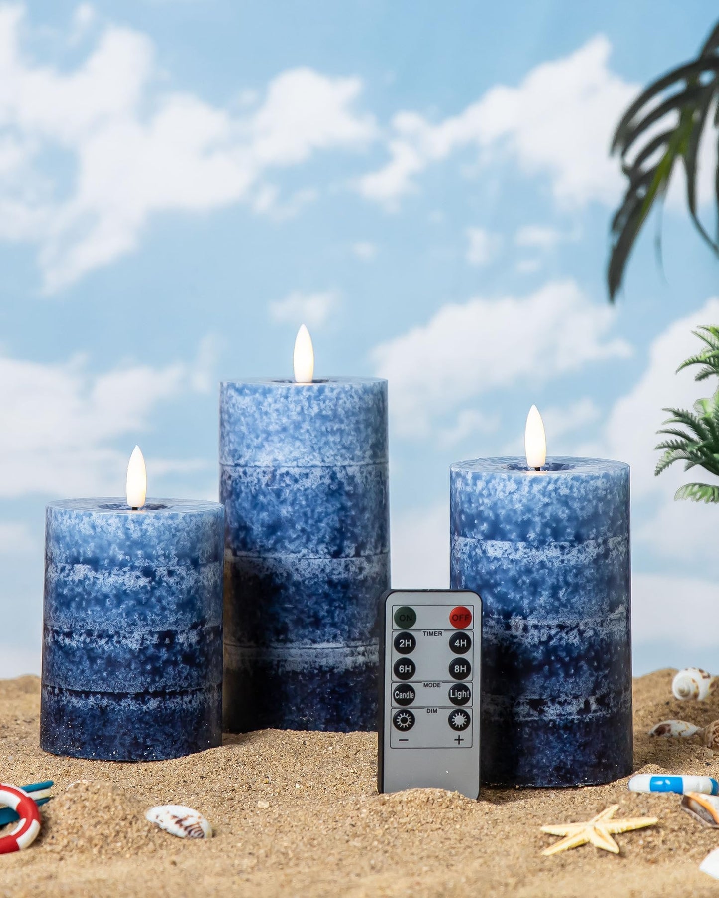 Stmarry Gradient Navy Blue Flameless Candles with Remote and Timer, Real Wax Made LED Pillar Candles Battery Operated with 3D Flickering Flame, 3" x 4",5",6", Navy Blue Decor, Set of 3