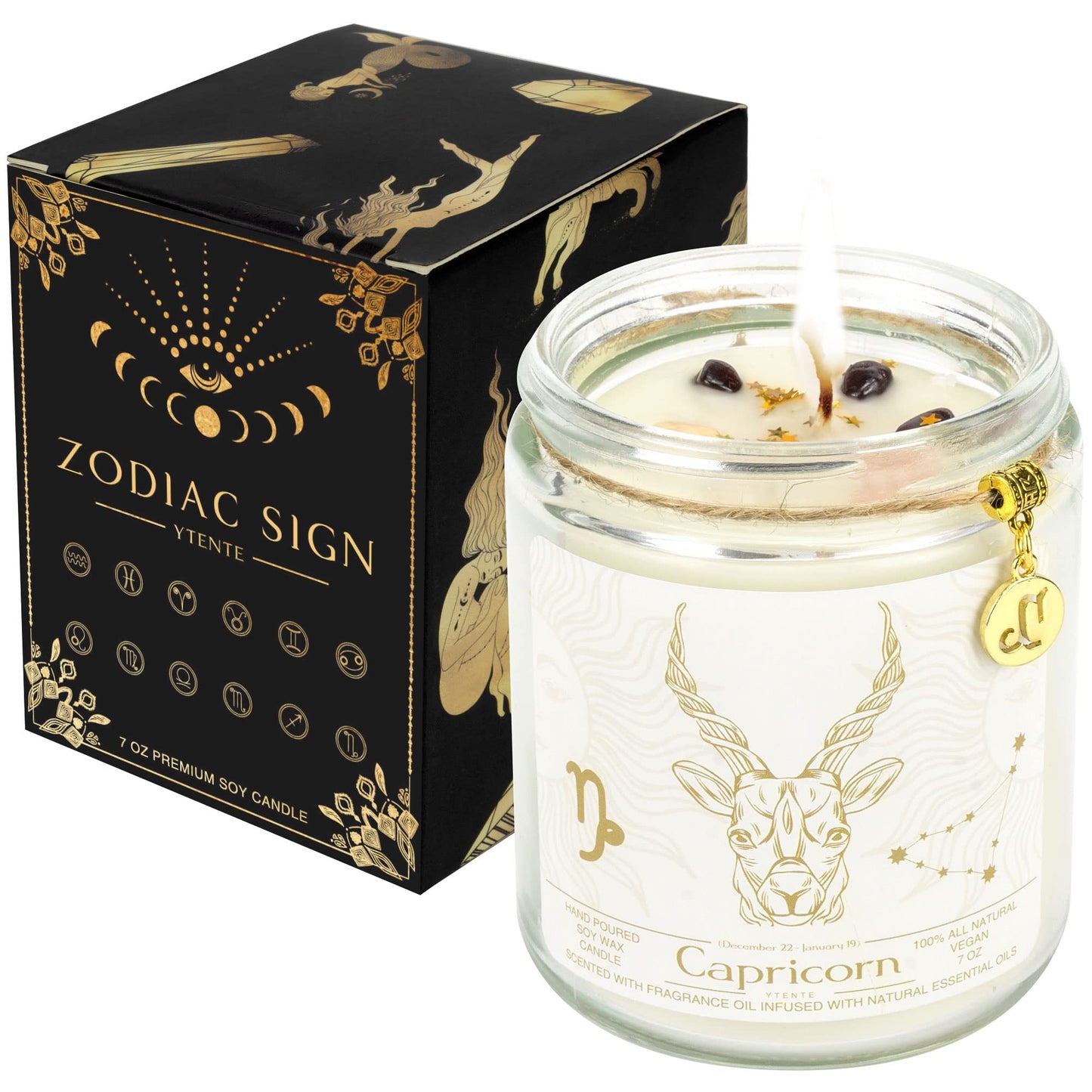 YTENTE Capricorn Zodiac Sign Candles Gift, Zodiac Crystals Candles Jar, Astrology Lavender Scented Soy Stones Candles Best Friends Gifts for Women Men Sister Brother Funny Birthday Gift…