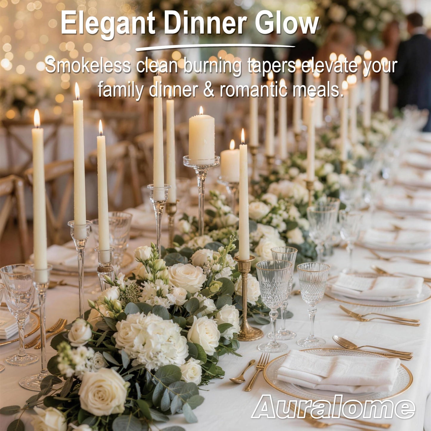 Auralome 10-Inch Ivory Taper Candles - Dripless Smokeless Tapered Candle Cream Unscented Candlesticks Paraffin Wax Long Slow Burning Tall Candle Sticks for Dinner Business Wedding Restaurants 12 Pack
