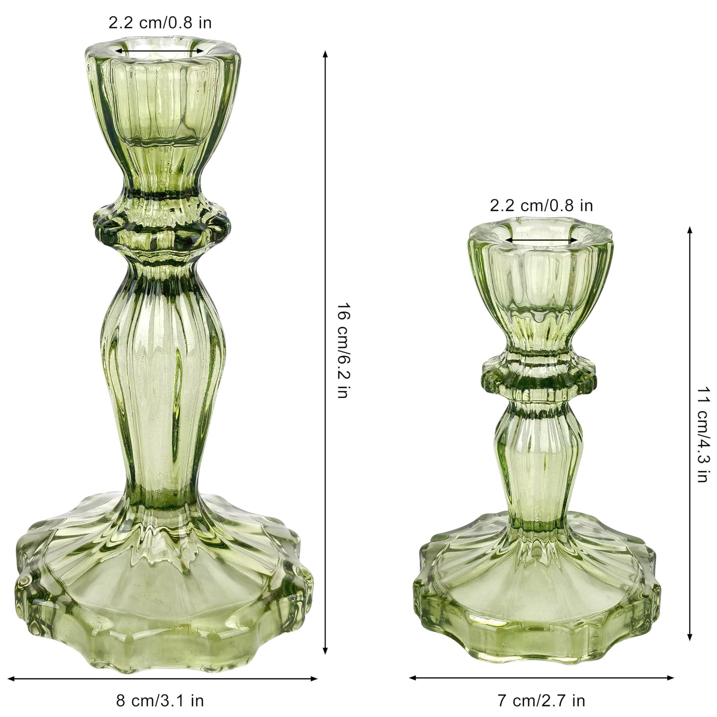 CHOCSTAY Glass Candlestick Holders Set of 3, Green Stripe Taper Candle Holders for Table Centerpiece, Home Decorations, Wedding and Party