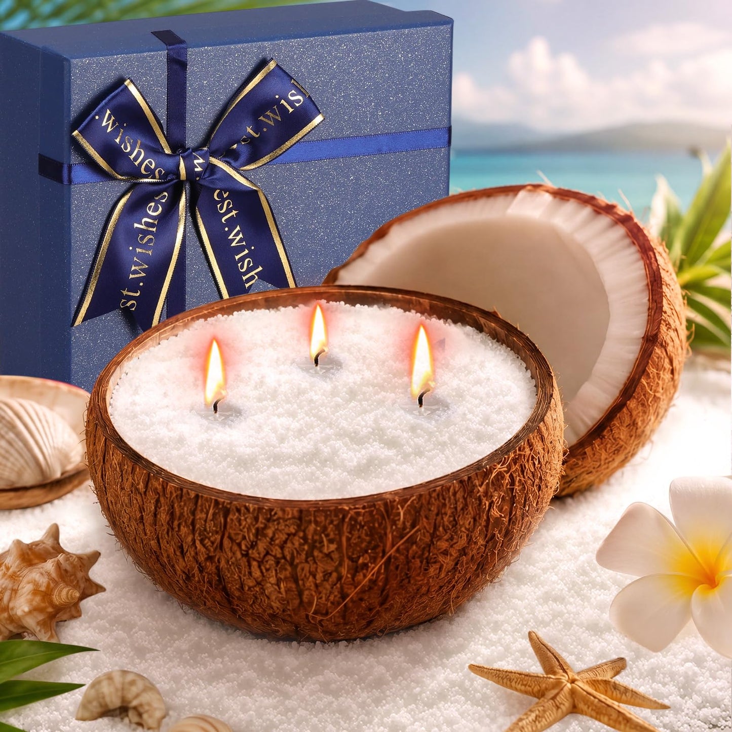 MTLEE Pearled Candle 2.2 Lb/35oz Hawaiian Flavor Scented Sand Candle Kit Include 50 Wicks, Bow Gift Box, Spoon Reusable Pearled Wax, Gifts for Women Girls Teacher Birthday DIY Home Kit