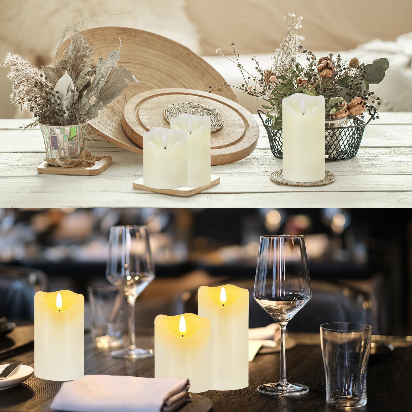 AVEKI White Flameless Candle Sets for Women Gift, Set of 3 Battery Operated LED Electric Candles Lights with Remote & Timer, Dimmable Fake Pillar Flickering Flameless Christmas Candles Decor
