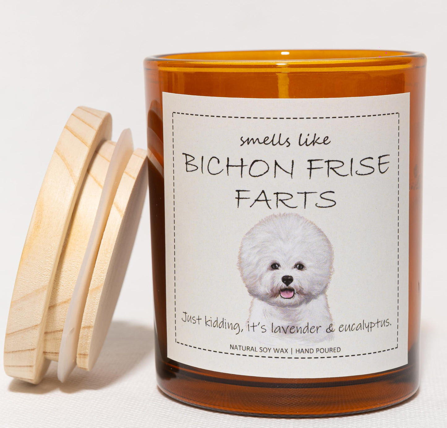 Bichon Frise Gifts & Decor, Dog Mom Gift for Women, Smells Like Bichon Frise Farts Candle - Lavender & Eucalyptus, Crafted by Natural Soy Wax & Natural Essential Oils