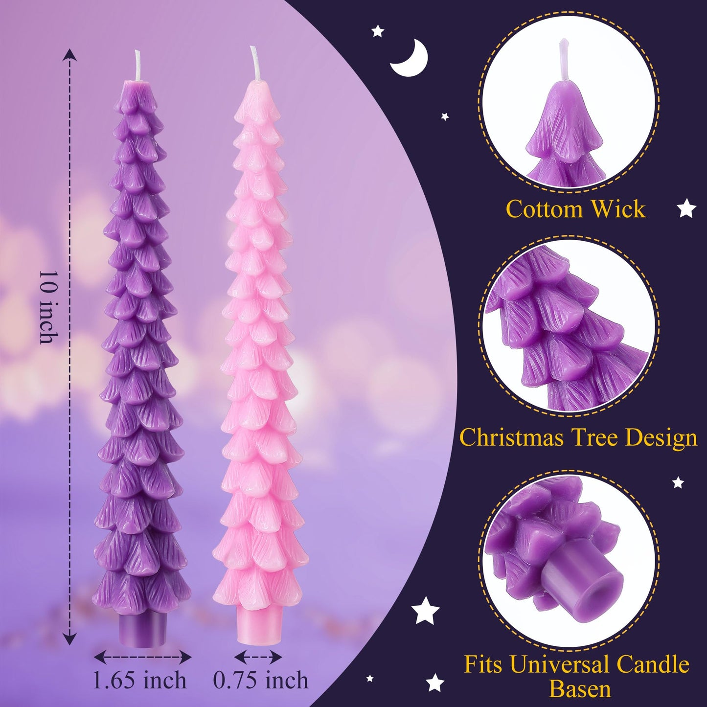 Ceoighe 4 Pcs 10 Inch Advent Candle Set, Natural Beeswax Christmas Taper Candles for Xmas Decor, Unscented Advent Candle Christmas Tree Shaped for Holiday Decoration, Party, Banquet