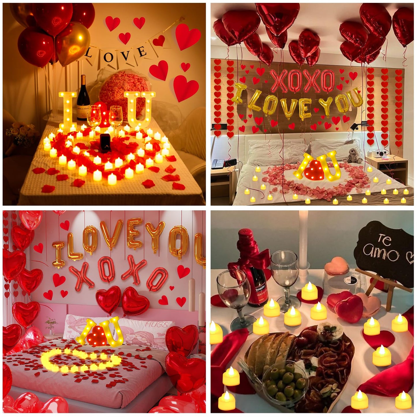 fulasiteu 6347pcs Romantic Rose Petals & Candles Set - 'I LOVE YOU' Letters, 6000 Rose Petals, 48 Heart Candles, Balloons & Decorations for Anniversary, Valentine's Day, Proposal