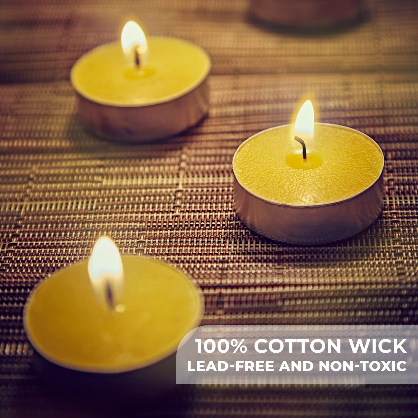 Pure Beeswax Tealights - Unscented Smokeless & Clean Burning Non-Toxic Tea Lights with Light & Natural Honey Scent, 4-Hour Burn Time, 1.5 x 0.5-Inch Handmade Candles, 48-Pack, by BeeTheLight