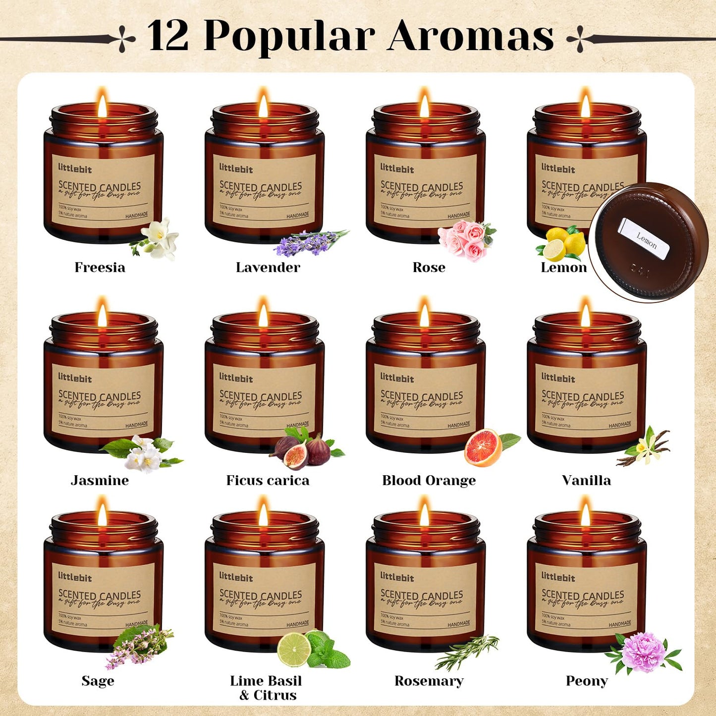 MTLEE 12 Pack Scented Candles for Home, Candles Gift Set Long Lasting Soy Candle Aromatherapy Jar Candle Bulk for Women Men Home Relaxation Mother's Day Birthday Holiday Housewarming Gifts(Brown)