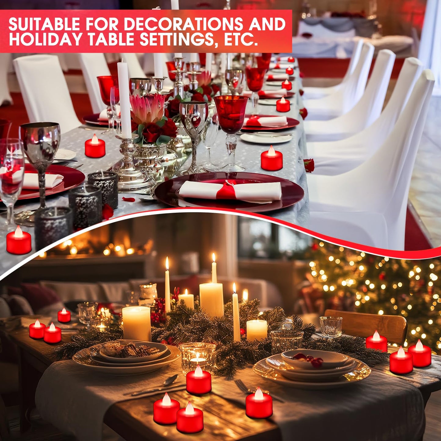 Coume 72 Pack Flameless Tea Light Candle Wedding Flameless Flickering LED Battery Operated Candle for Sweetest Day Anniversary Romantic Night Honeymoon Table Decor(Red)
