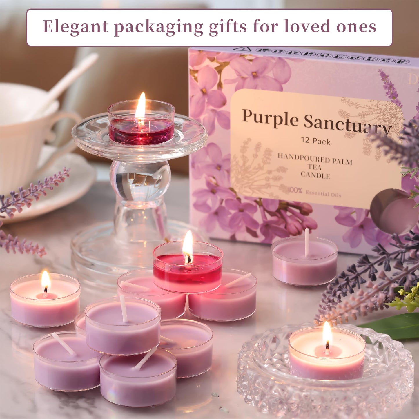 Aile Craft Lavender Scented Tealight Candles, 10pcs Natural Soy Smokeless Tea Lights Candle for Christmas Day, Home Decor, Dinner, Weddings, Party - (Round, Purple)