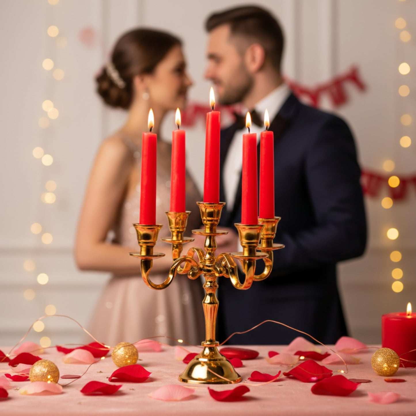 Rely+ 5 Arm Baby Candelabra Gold Glossy 8 Inch Taper Candle Holders Gothic Decorations Candlesticks Holder Home Decor Wedding Parties Centerpiece for Dining Table