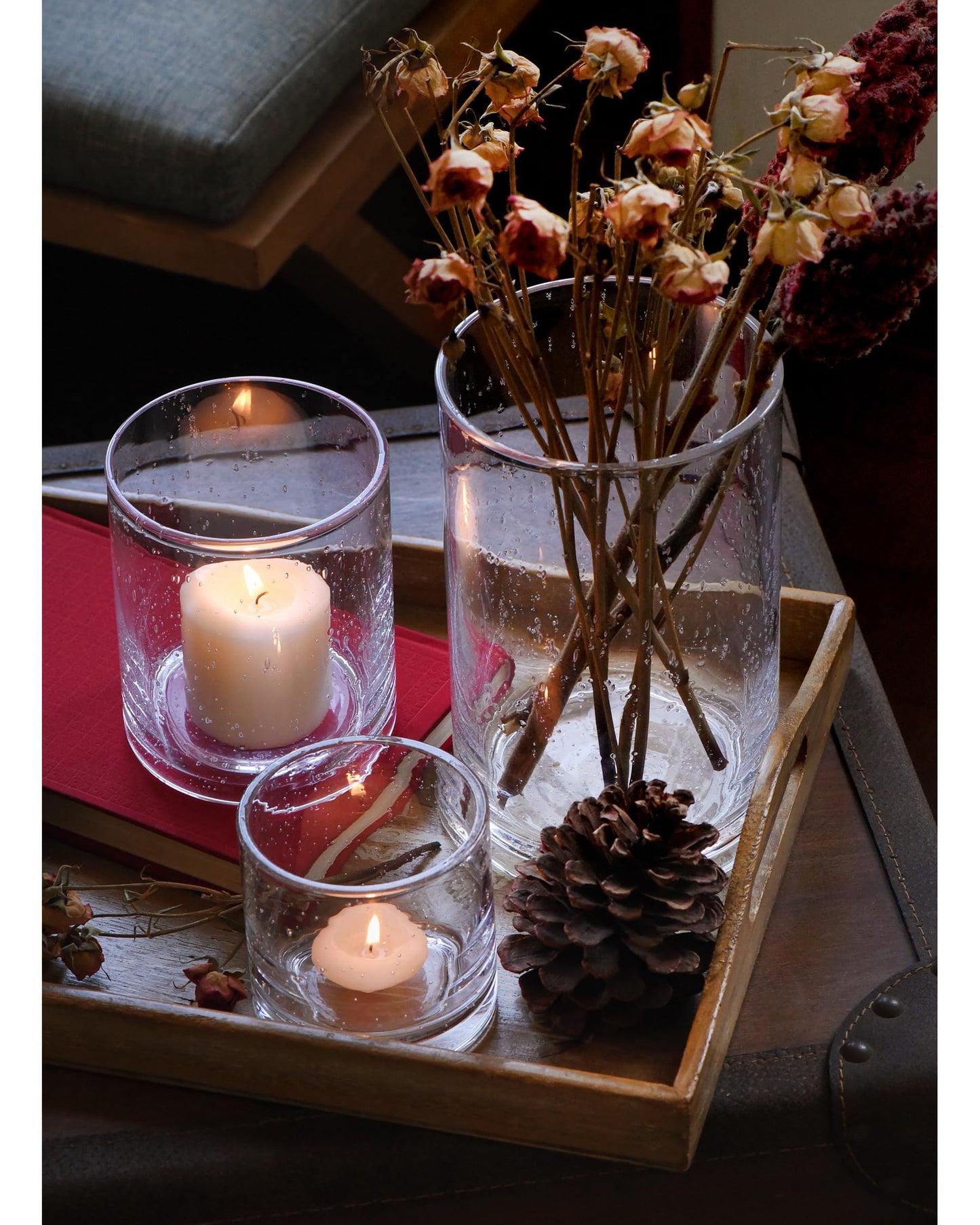 ARIAMOTION Glass Candle Holders Set, 3 Sizes 8" 5" 3.5" Height