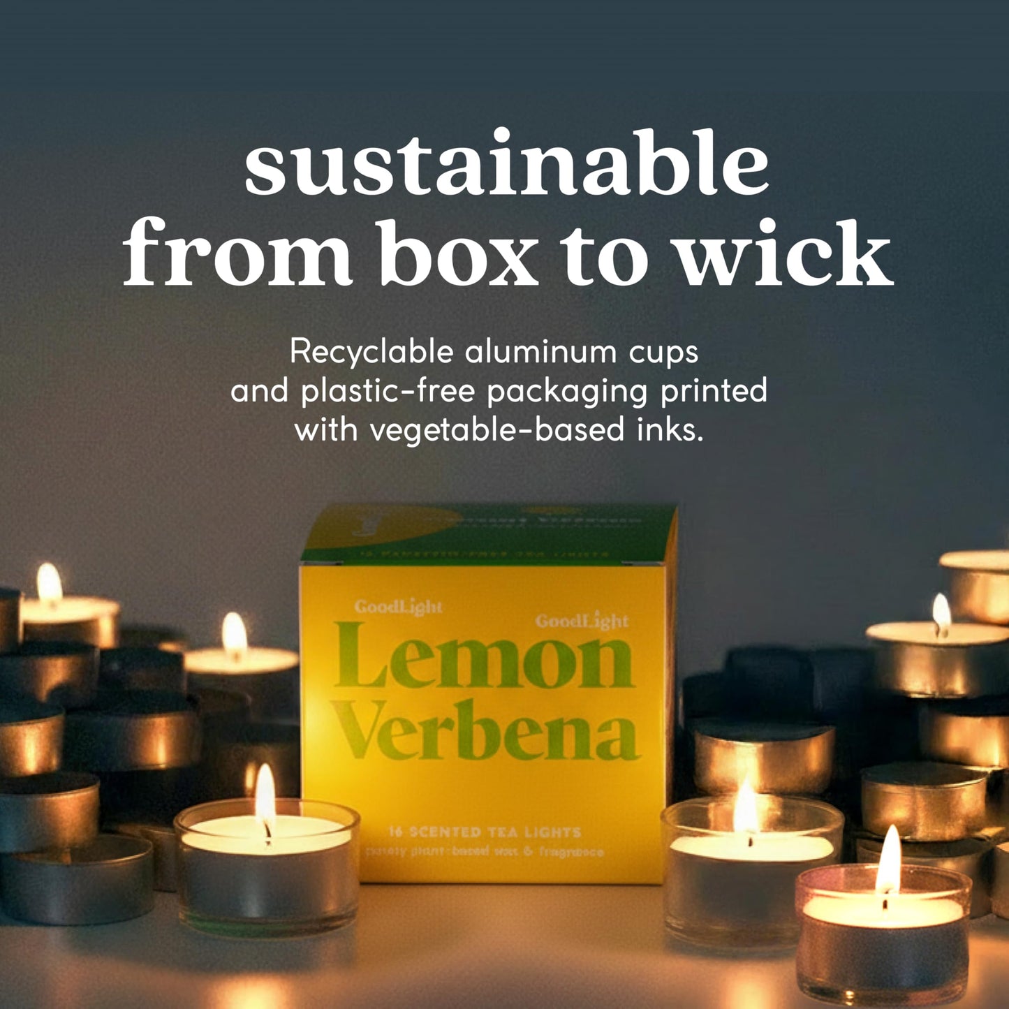 GoodLight Scented Vegan and Paraffin-Free Tea Light Candles (16 Count, Lemon Verbena)
