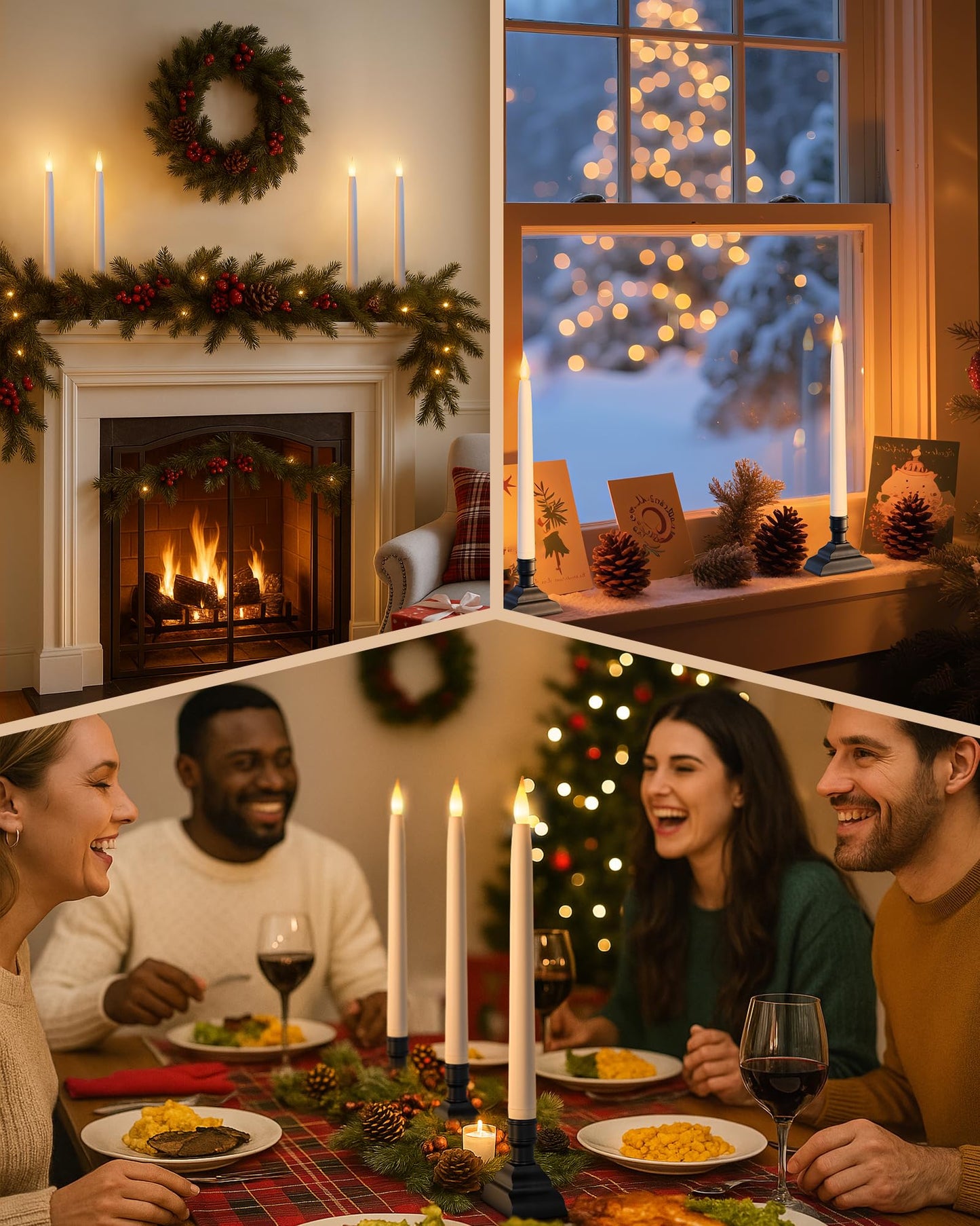 SURAIELEC 10.5'' Battery Window Taper Candles with Timer, 3000K Warm White, Flameless LED Candle for Christmas Window, Mantel, Dining Table, Matt Black, 4 Pack (Rechargeable Batteries Not Compatible)