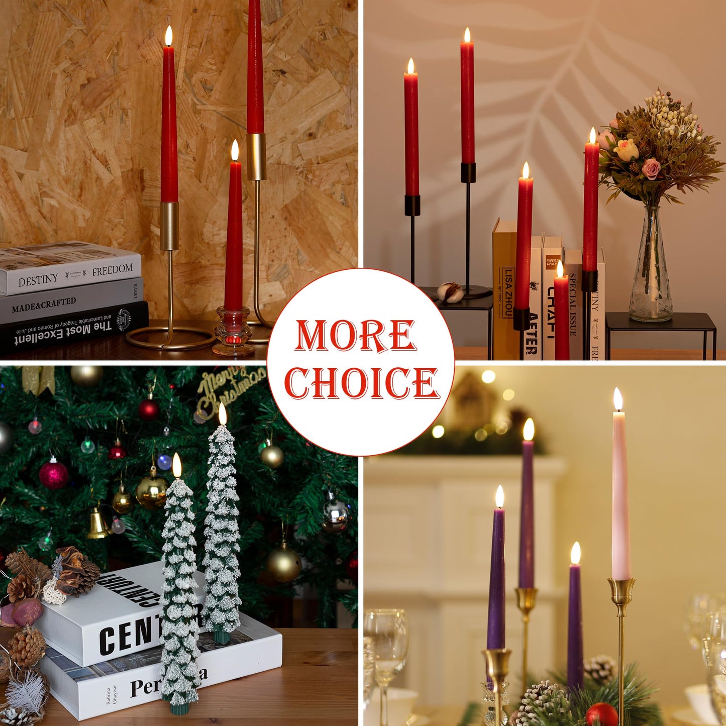 AFINETH Red Flameless Taper Candles with Rmote, 9.6" Real Wax Battery Operated Candles with 3D Wick, 3 Pack Christmas Led Candlesticks for Table, Home, Wedding, Party, Xmas Decor