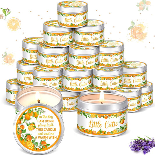 MTLEE 24 Pcs Mandarin Orange Baby Shower Party Favors Candles Lavender Scented Baby Shower Favors for Guests Rustic Tealights Candles Gender Reveal Return Gifts (1.2 oz, Orange)