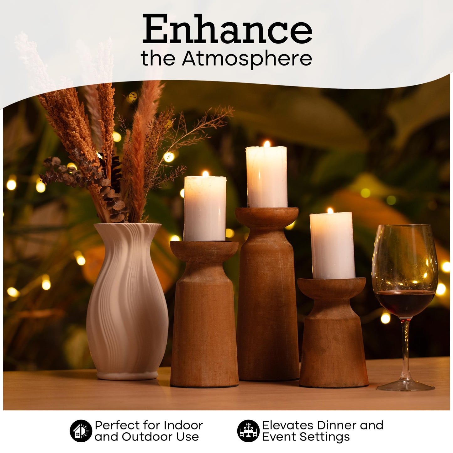 Set of 3 Wooden Candle Holders