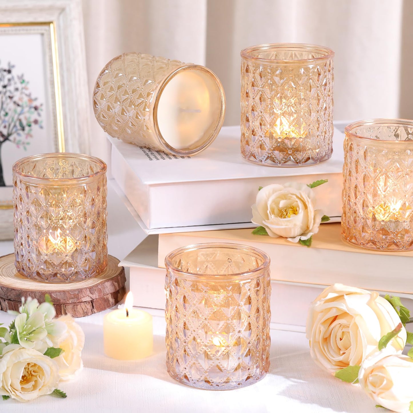 MATAHUM 12 Pcs Large Votive Candle Holders 2.8 * 3.2inch Gold Tea Light Candle Holders Glass Candle Holder for Bridal Shower, Wedding, Table Centerpiece, Party, Home Decor