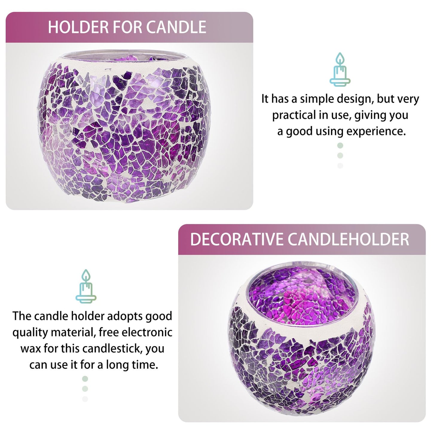 GANAZONO European Style Mosaic Glass Candleholder, Purple Tealight Candlestick for Romantic Dinner Table Decor, Home Ornament and Restaurant Centerpiece