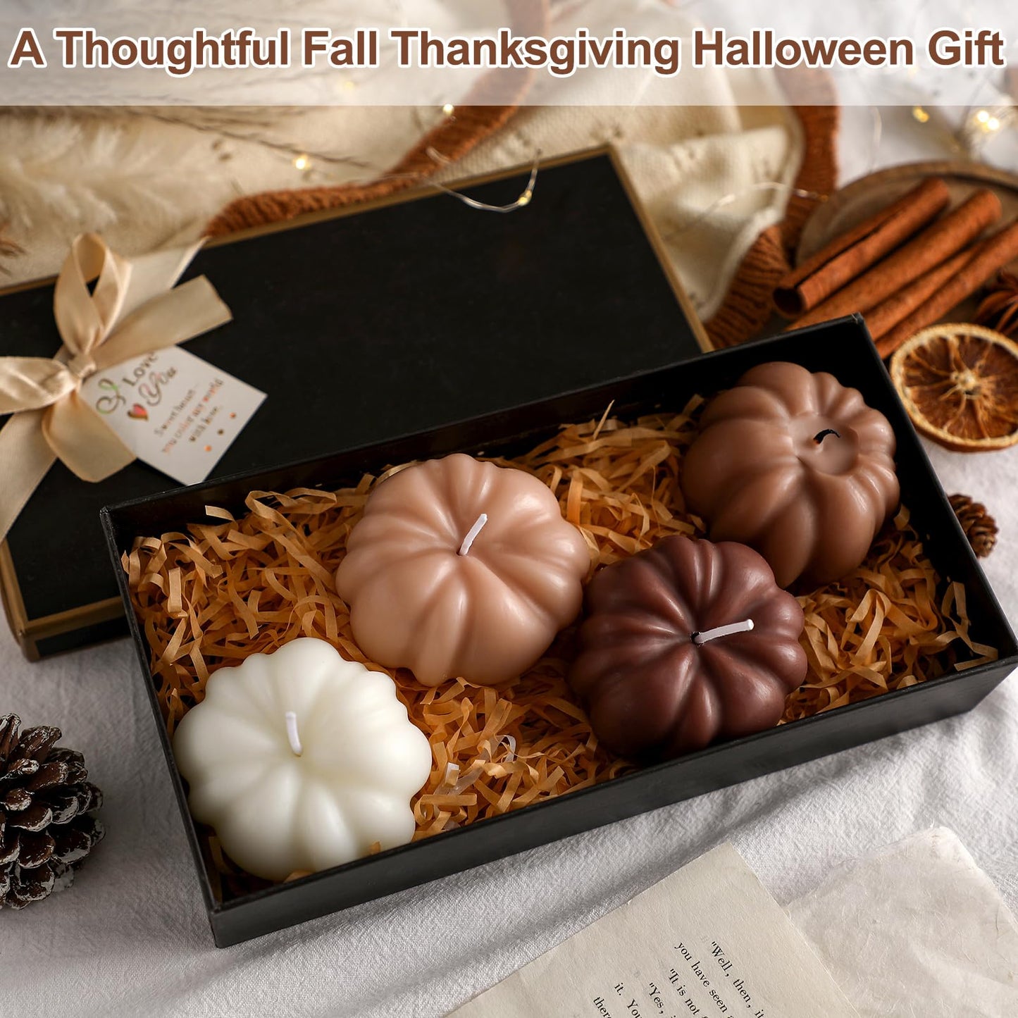 Nuanchu 4 Pcs Thanksgiving Pumpkin Shaped Soy Candles Fall Pumpkin Home Decorations Fall Scented Tealight Handmade Candle Autumn Gift Cinnamon Scent for Autumn Thanksgiving Decor(Maillard)