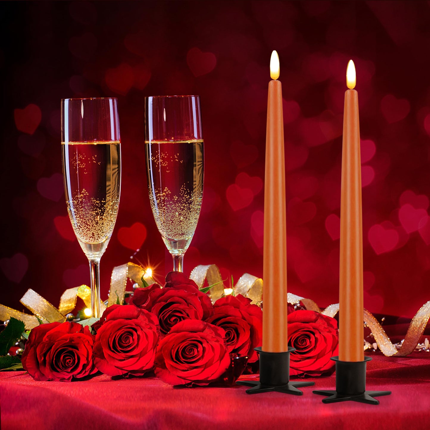 CVHOMEDECO. Flameless Taper Candles with 10-Key Remote, Battery Operated Led Flickering 3D Wick Window Candles Real Wax Finished Home Christmas Party Decor 0.78 x 11 Inch, Pack of 2 (Orange)