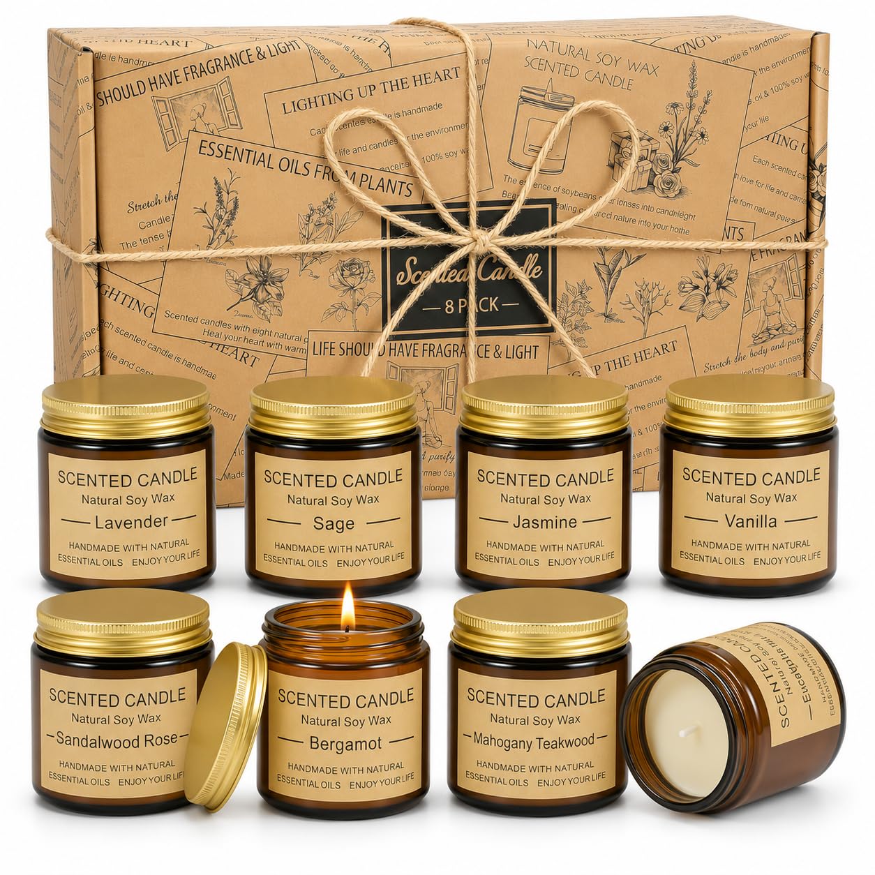 8 Pack Scented Candles, Natural Soy Wax with Elegant Packaging - Reassuring Gifts for Women and Men, Suitable for Valentine's Day, Mother's Day and Christmas