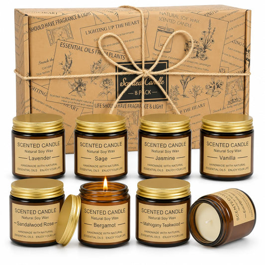 8 Pack Scented Candles, Natural Soy Wax with Elegant Packaging - Reassuring Gifts for Women and Men, Suitable for Valentine's Day, Mother's Day and Christmas