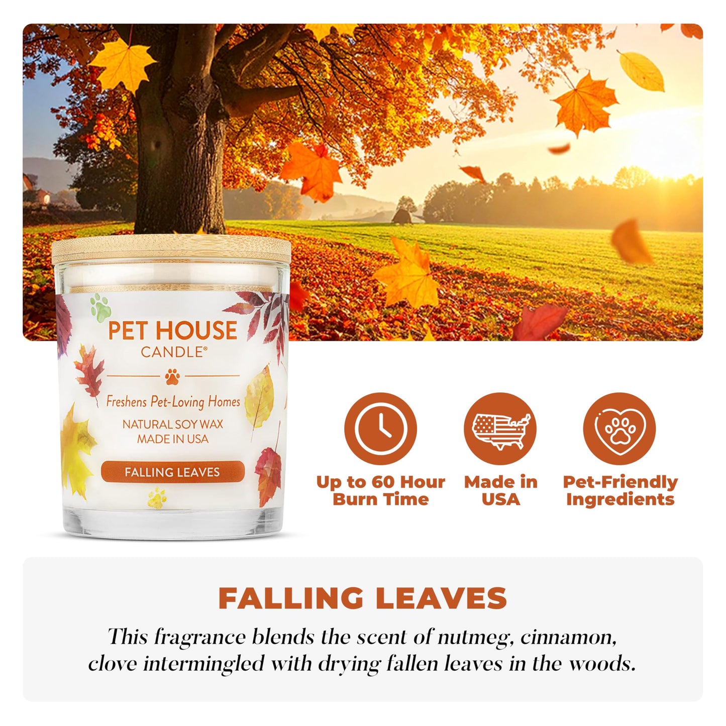 One Fur All Pet Friendly Candle 2 Pack - Plant-Based, Soy Candles, Clean Burning, Long Lasting Pet Air Freshener for Home, 2 Pack, Falling Leaves and Autumn Harvest