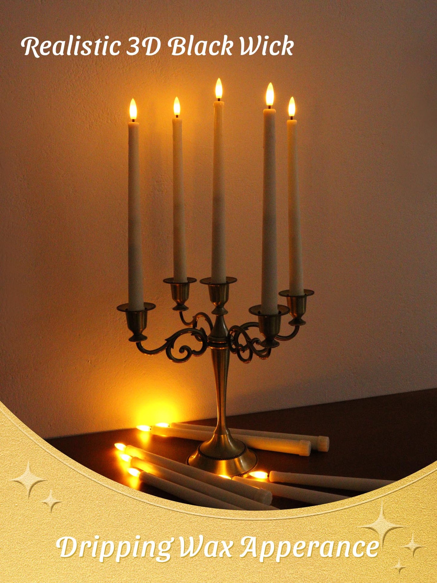 Warmhere 12 Pcs Flameless Taper Candles with Remote Timer, 11" Long Battery Operated Taper Candles, Flickering 3D Flame, Plastic Fake LED Candlesticks for Home Wedding Party Holiday Decor, Ivory