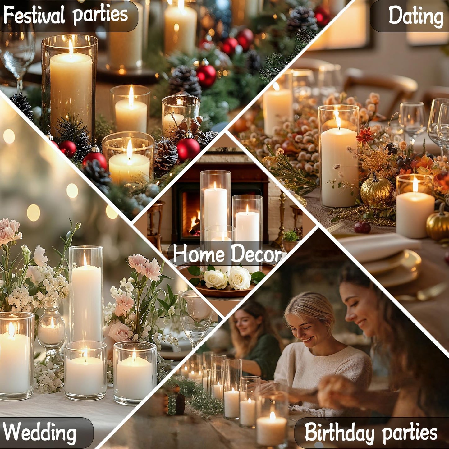 ZJGXH 24 Pcs White Pillar Candles and Glass Cylinder Vases Clear Glass Pillar Candle Holders Hurricane Glass Candle Holders for Table Centerpieces Wedding, Party, Event, Home Office