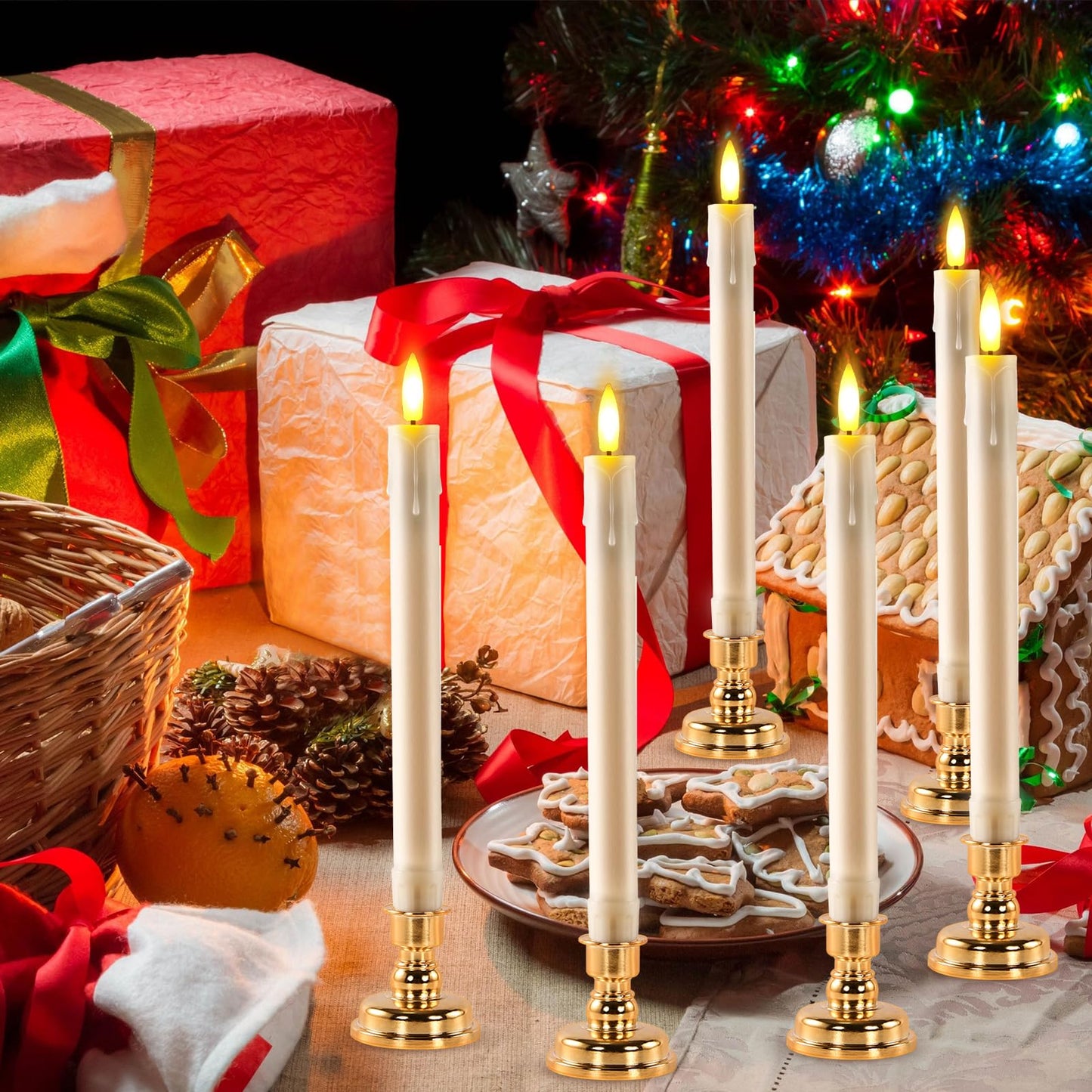 JOSU LED Flameless Taper Candles with Remote Timer, 6 Pcs Ivory Fake Candlesticks Battery Operated 3D Flickering, Realistic Electric Candles Warmer Lamp Light for Wedding Party Home Decor, 0.78"x8.86"