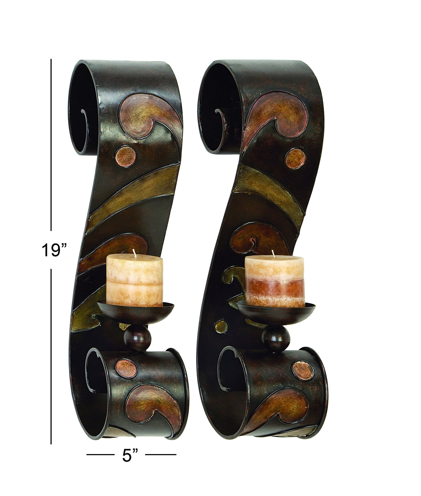 Deco 79 Traditional Metal Solid Wall Sconce, Set of 2 5"W, 19"H, Black