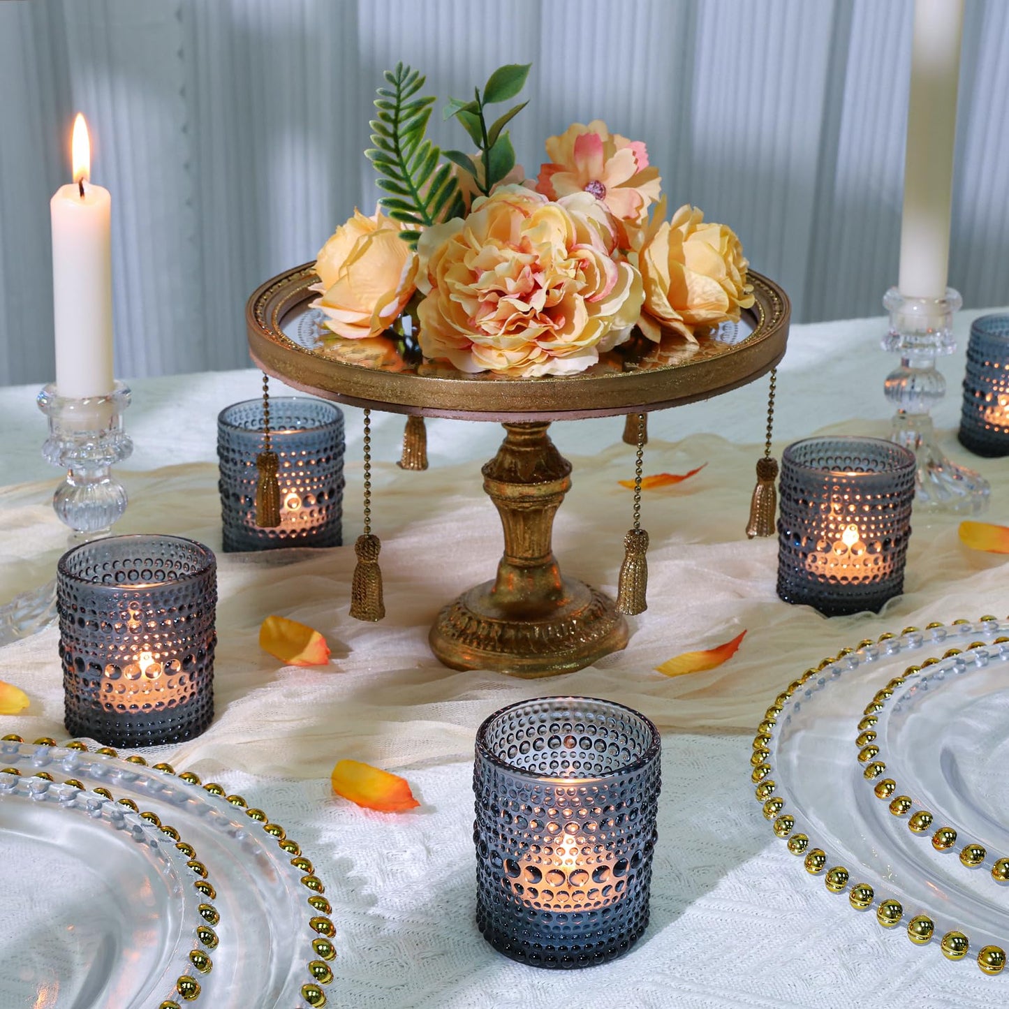 SUPMIND 24 Pcs Votive Candle Holders, Glass Holders Bulk for Table Centerpiece, Tea Lights Candle Holders for Wedding Shower, Party and Home Decor Dark Blue