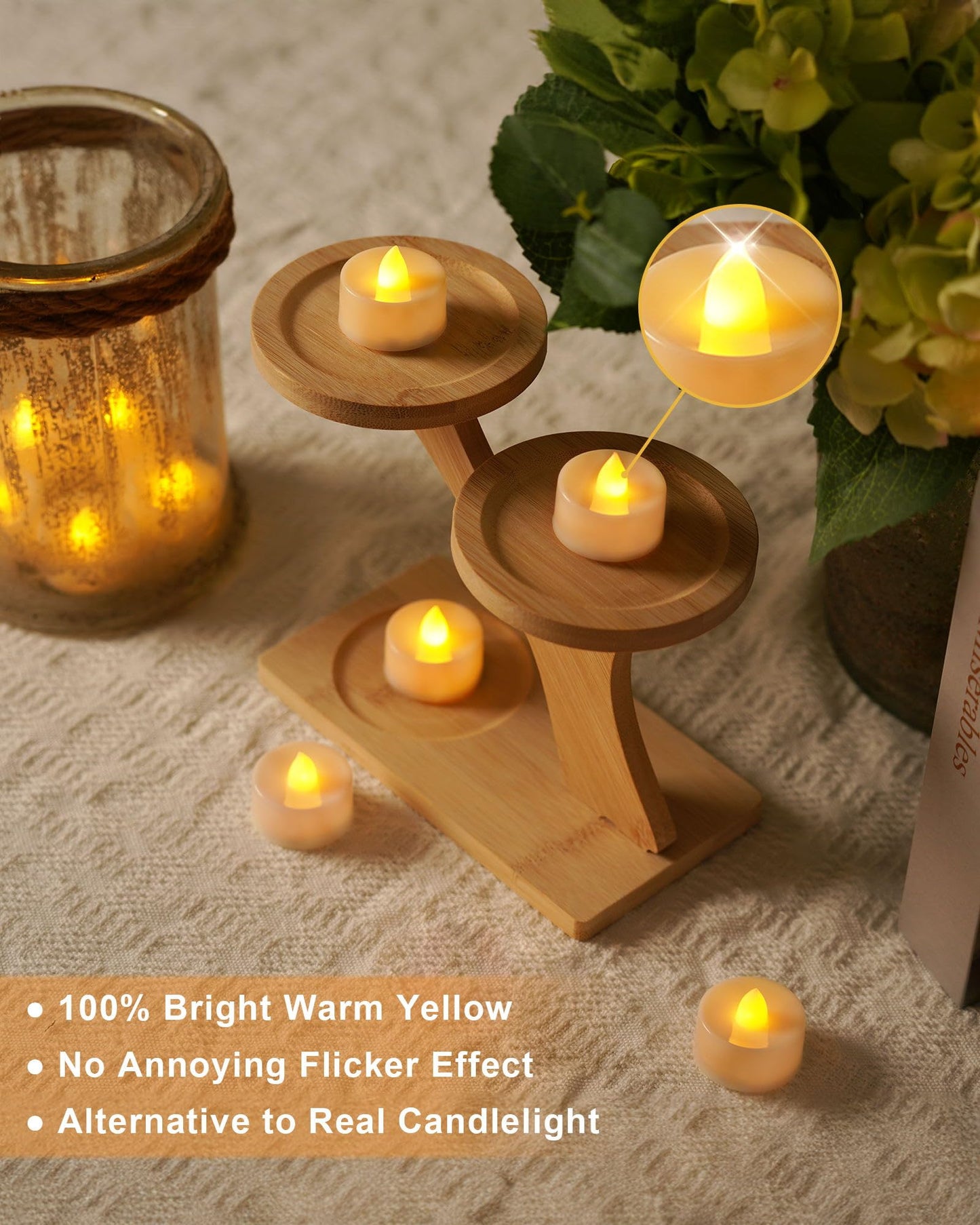 BEICHI Flameless Candles, 24Pack Battery Operated Candle, LED Tea Lights Candles Battery Operated, Flickering Fake Votives for Wedding Halloween Christmas Diwali- Warm Yellow