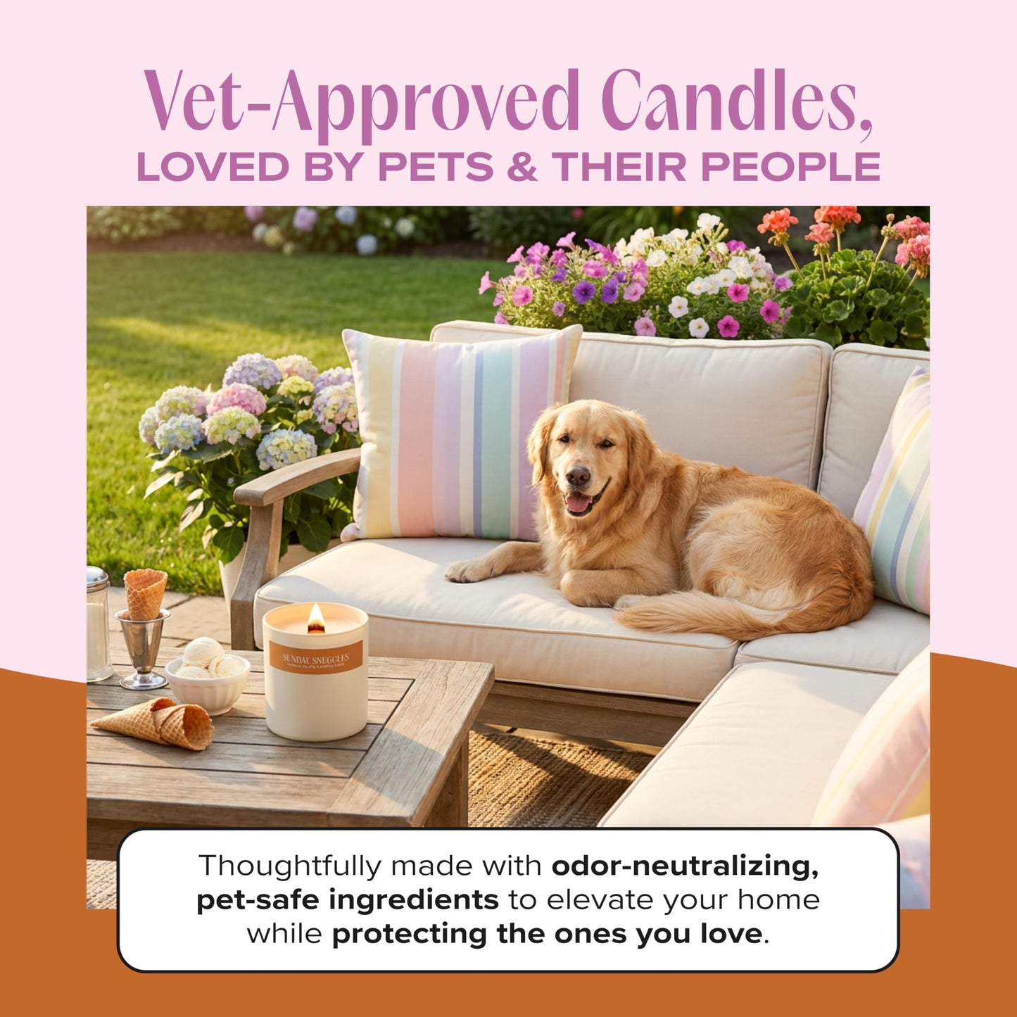 Companion Candles Sundae Snuggles Pet-Friendly Scented Candle – Vanilla Gelato & Waffle Cone Fragrance - Coconut Soy Wax Candle with Wooden Wick, Approx. 50-Hour Burn Time, Made in USA, 8 oz