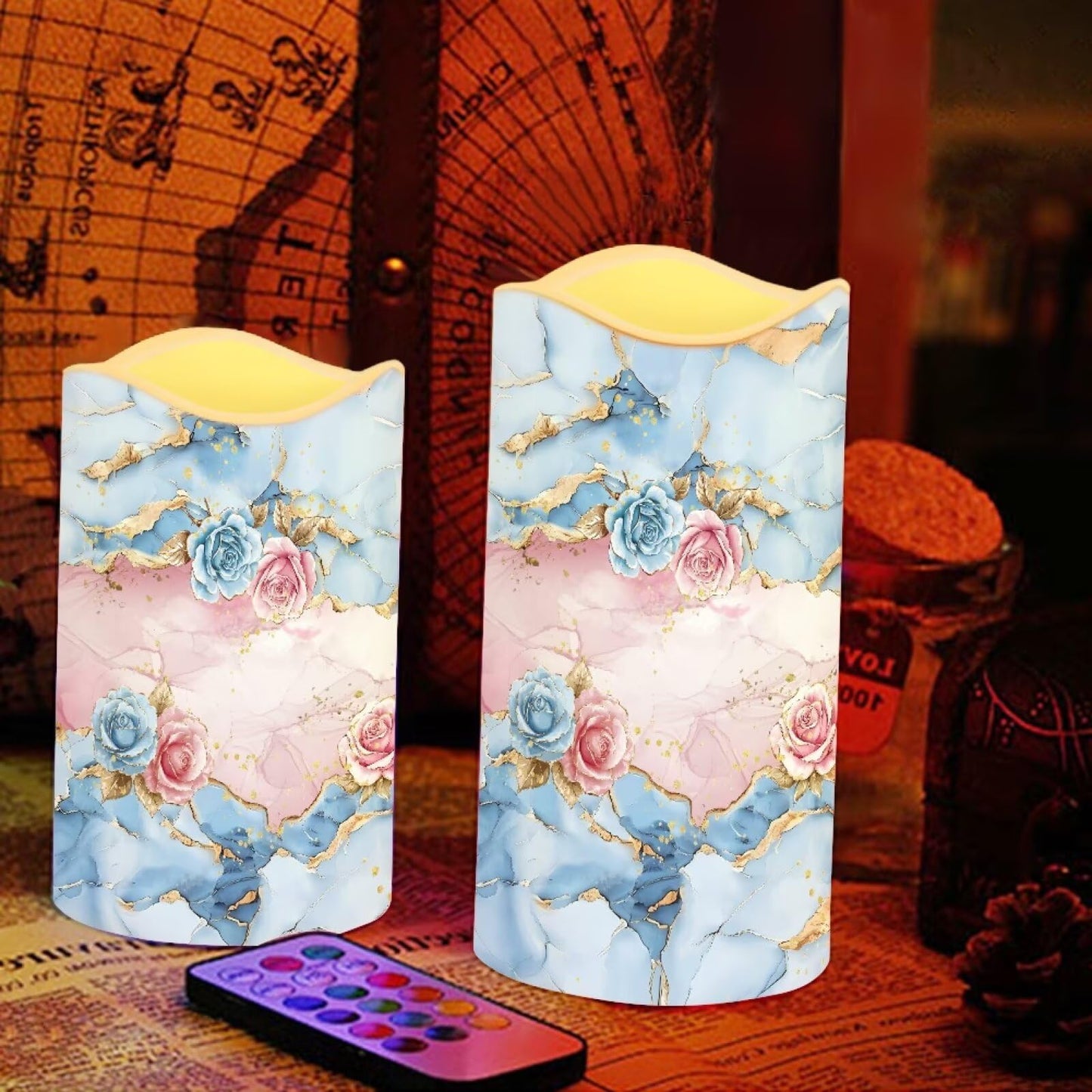 Cozeyat Ocean Wave Flameless Candles Set of 4 Battery Powered LED Pillar Candles with Remote Timer Flickering for Wedding Birthday Home Table Decor