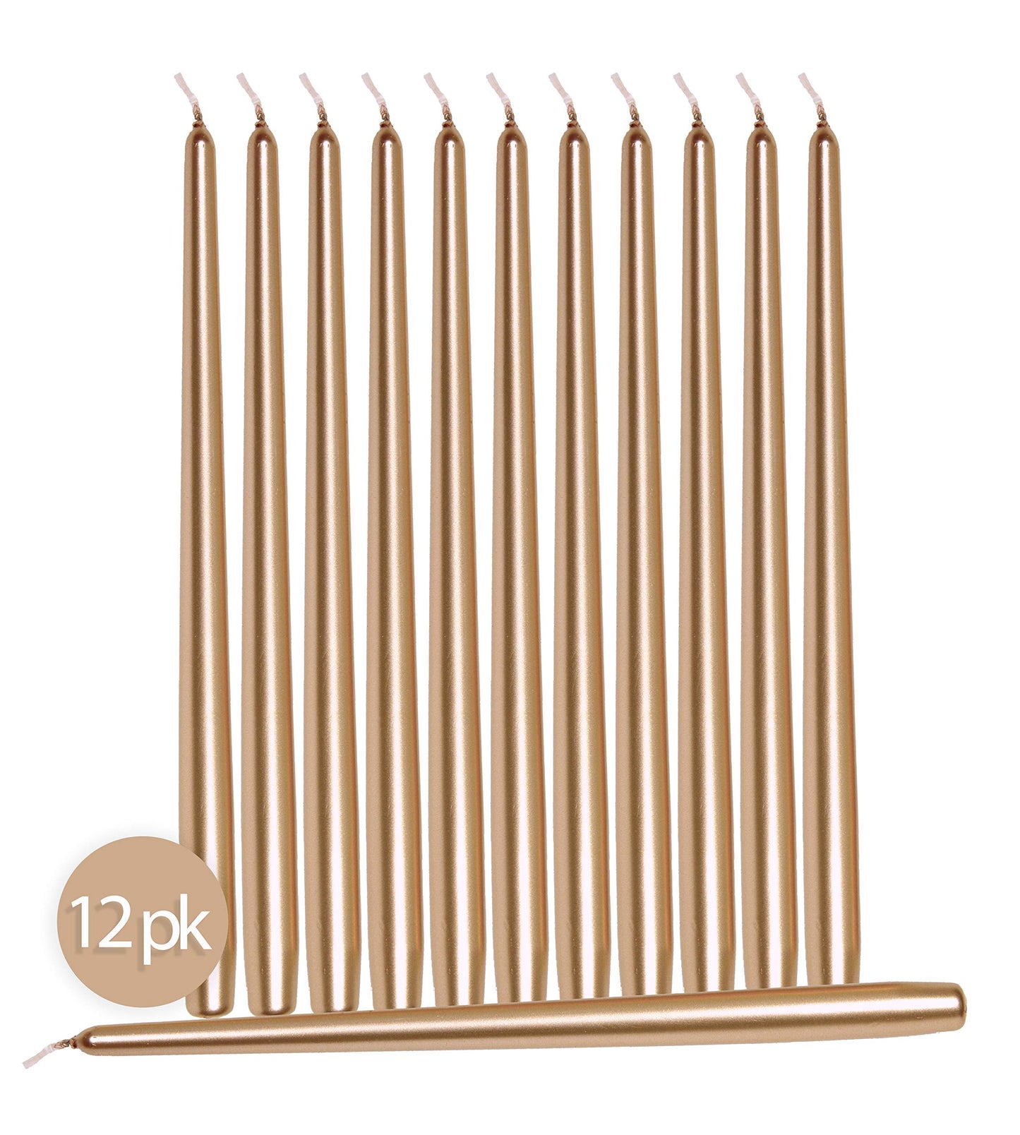 Hyoola 12 Pack Tall Metallic Taper Candles - 10 Inch Copper Metallic, Dripless, Unscented Dinner Candle - Paraffin Wax with Cotton Wicks