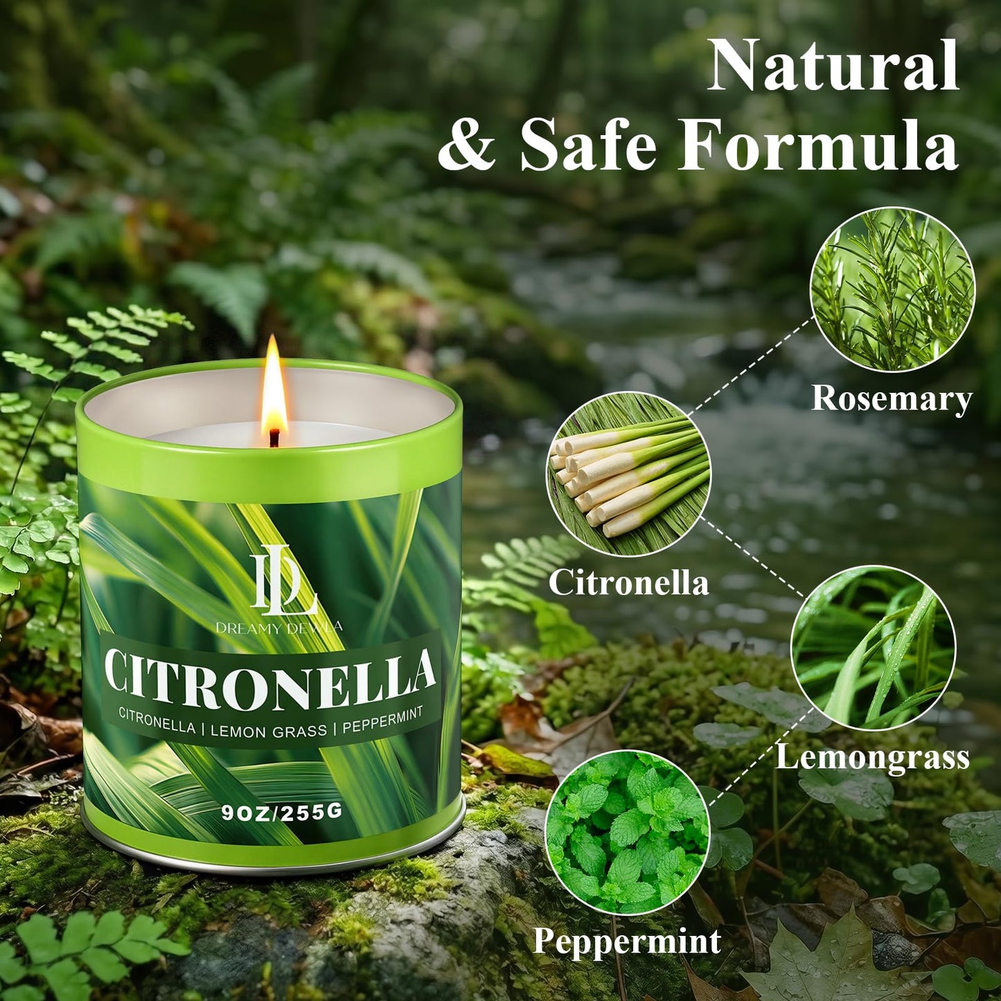 Citronella Candle Outdoor 2 Pack, 9oz Citronella Scented Candles for Outdoor Camping Patio, Natural Soy Wax with Essential Oils Non Toxic Candles, Summer Gifts for Outside Backyard Garden Picnic