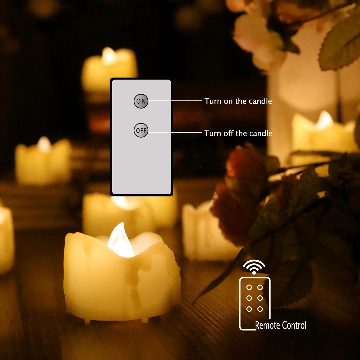 CANDLE CHOICE Battery Operated Flameless Tealight Votive Candles with Remote Realistic Flickering Electric LED Tea Lights for Halloween Christmas Wedding Party Decorations 12 Pack Batteries Included