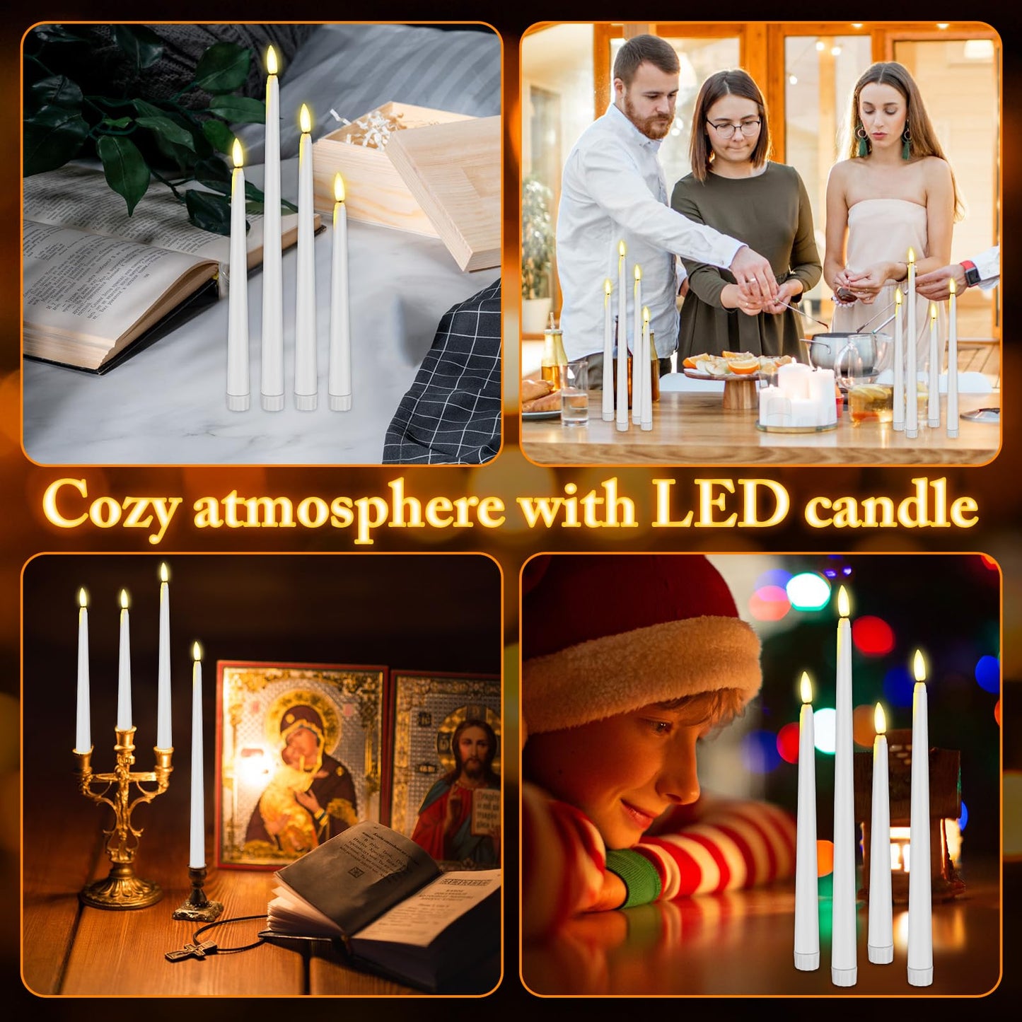 Rossesay 16 Pcs White Flameless Taper Candles Battery Operated Candles with Remote Timer 8.5" 9.6" 10.8" 12.8" Multiple Sizes White LED Flickering Candlestick for Wedding Party Centerpieces Decor