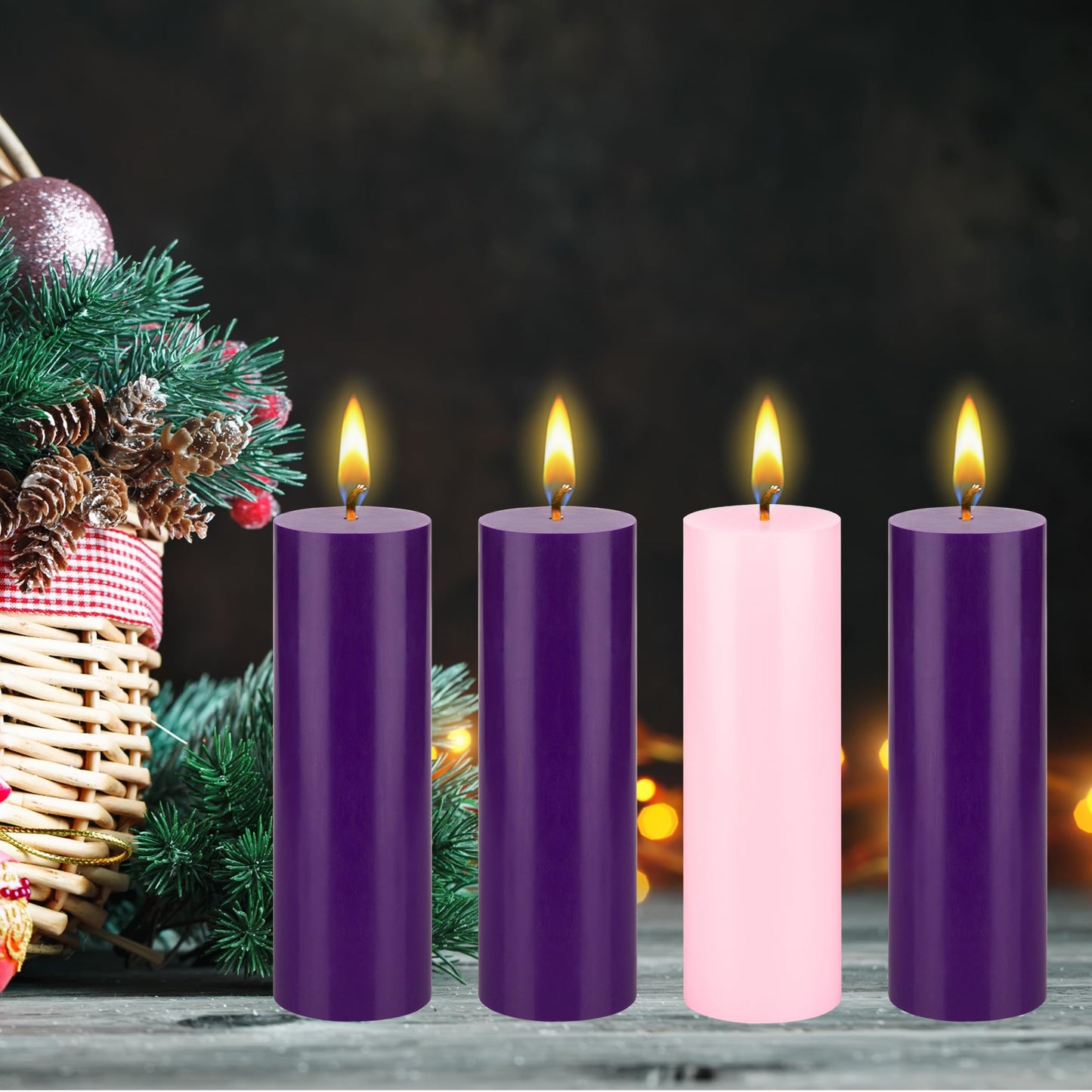 Mega Candles 4 pcs Unscented Christmas Advent Candles Set, Hand Poured Premium Wax Round Pillar Candle 2 Inch x 6 Inch, Holidays, Occasions, Events, Festivitiess, Devotional, Church, Wreath, Gifts