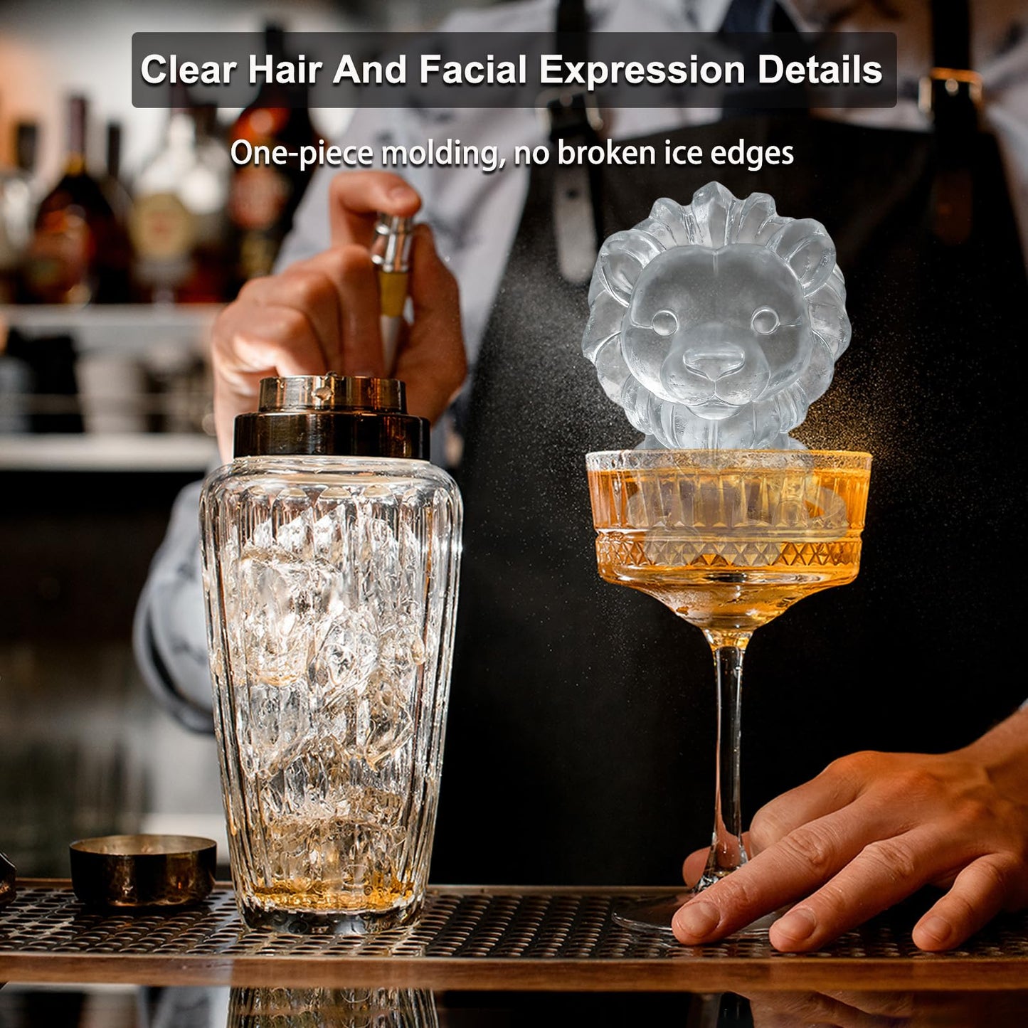 SIUPER 3D Lion Ice Cube Silicone Molds Tray for Whiskey, Cocktail, Drink, Bar; Rich Details. Fun Animal Mold for DIY Craft Taba Squishy Chocolate Soap Candle Resin Gift for Women Girls Boys; 2 Pack