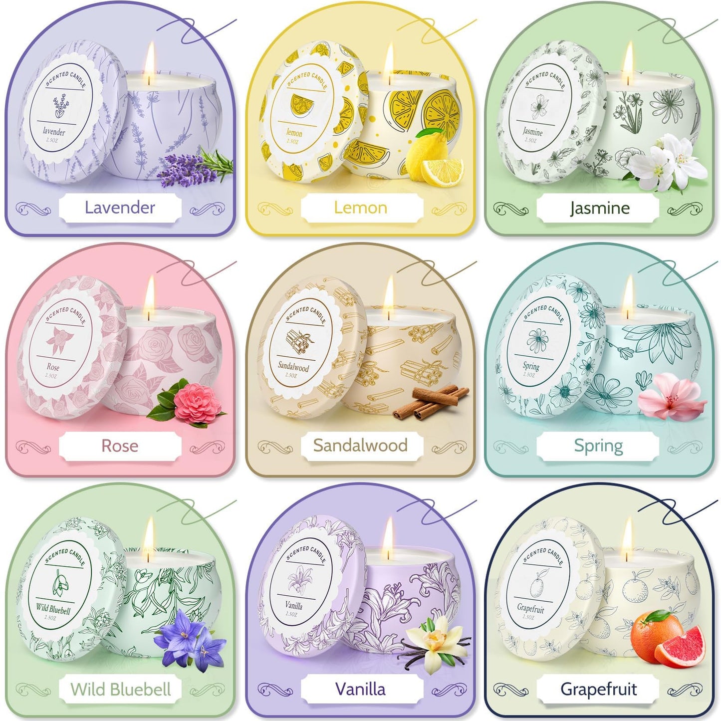 WarmEmbrace Scented Candles, Candle Set of 9, Long-Lasting Candles for Women, Candle Present Set for Birthday, Valentine's Day Scented Candles for Her