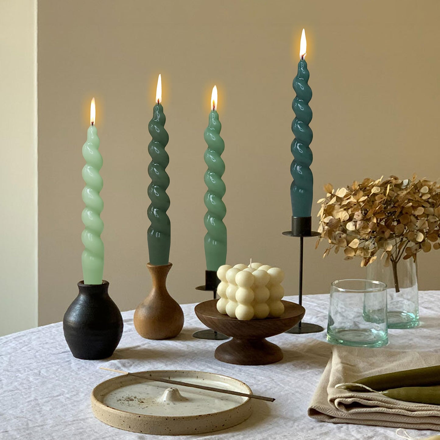 Spiral Taper Candle Twisted Candlesticks Dinner Candles Green Candle Stick Unscented Candles for Home Décor Weddings Festive Seasons Holiday