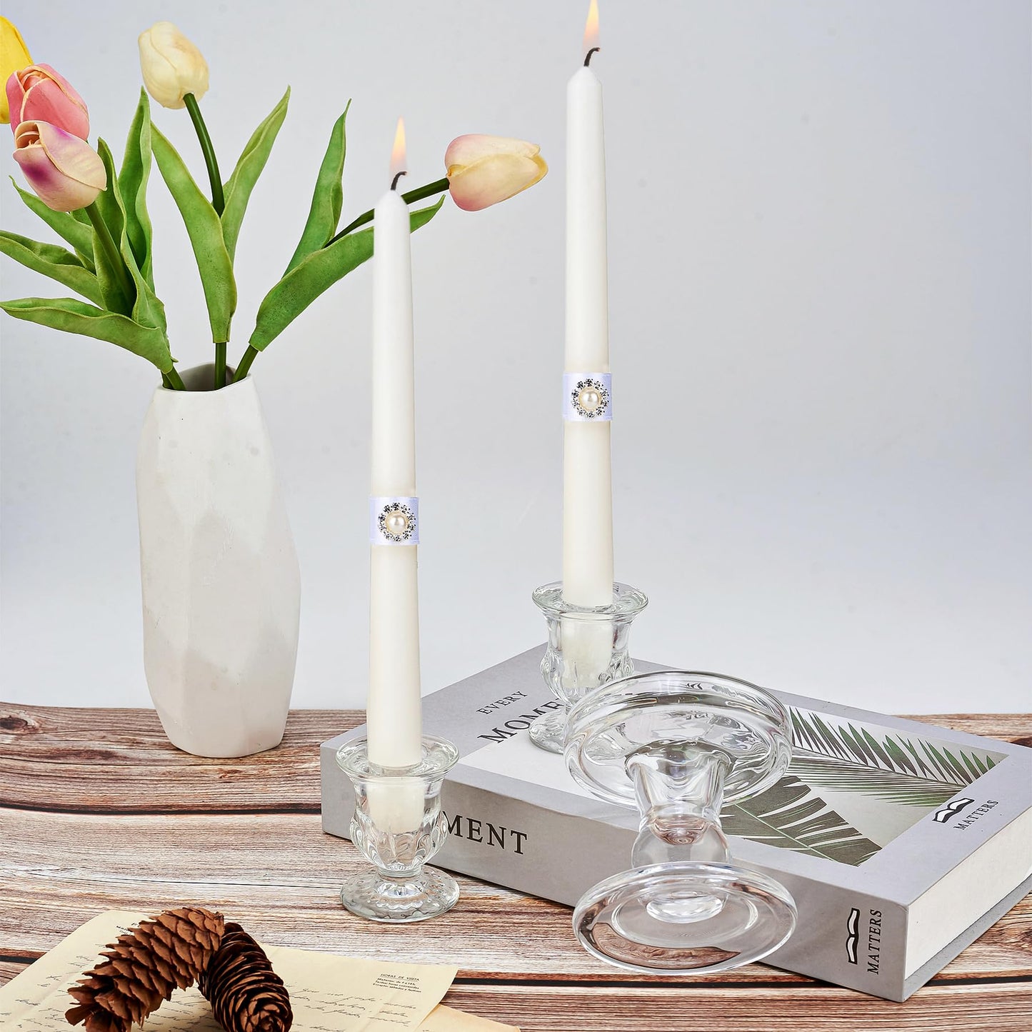 Unity Candles with Glass Candle Holder for Wedding Ceremony - Unity Candle Set Wedding Candles for Ceremony, Unity Ideas for Religious Anniversary Newlyweds Unity Candle Gifts
