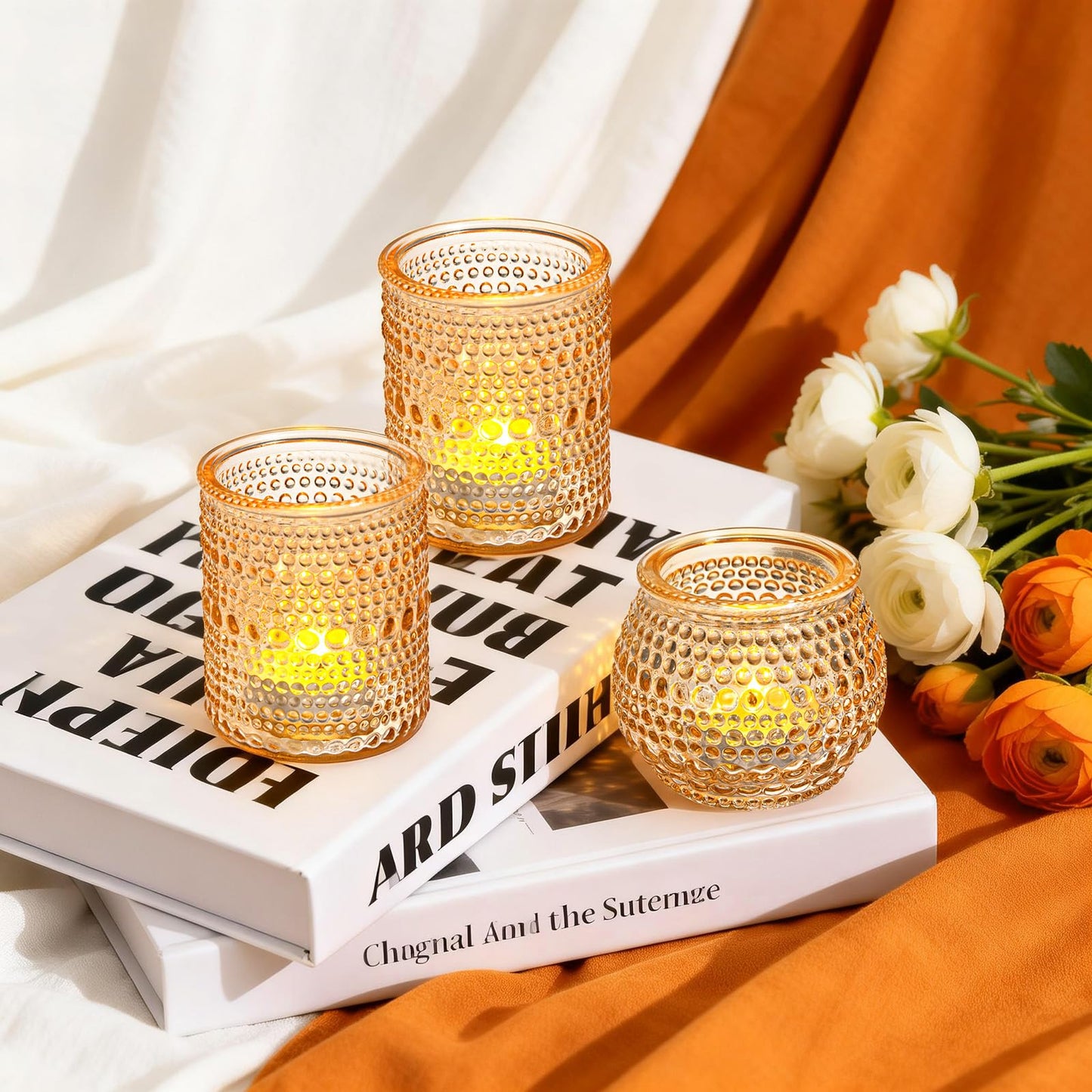 Rubtlamp 24pcs Gold Votive Candle Holder, Two Size Tea Light Candle Holders, Glass Candle Holder for Table Centerpiece, Wedding, Baby Shower, Birthday and Home Decorations